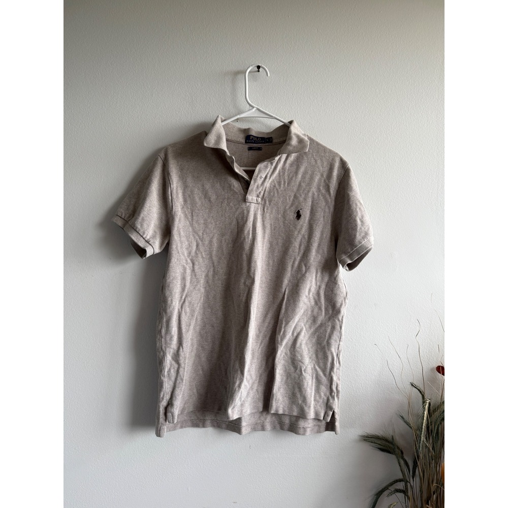 Polo Ralph Lauren Mens Slim Fit Short Sleeve Polo Shirt Tan Heather Large